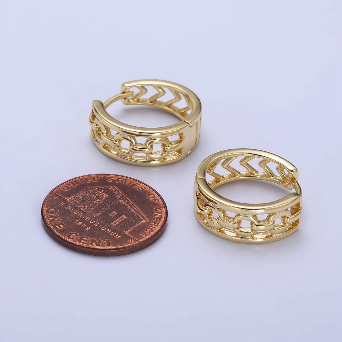 14K Gold plated Cable Link Arrow 17.5mm Geometric Hoop Earrings | AB239 - DLUXCA