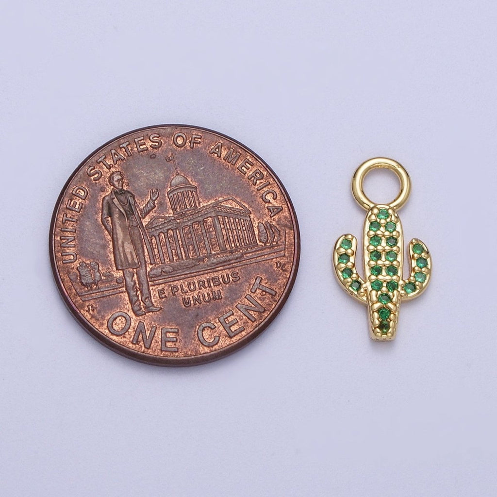 14K Gold plated Cactus Green Micro Paved CZ Charm | A-292 - DLUXCA