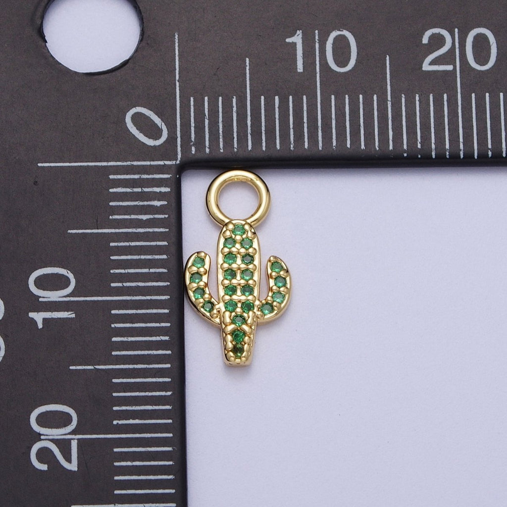 14K Gold plated Cactus Green Micro Paved CZ Charm | A-292 - DLUXCA