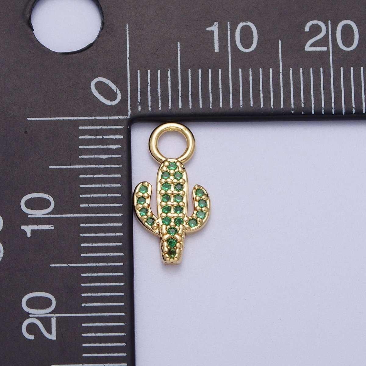 14K Gold plated Cactus Green Micro Paved CZ Charm | A-292 - DLUXCA