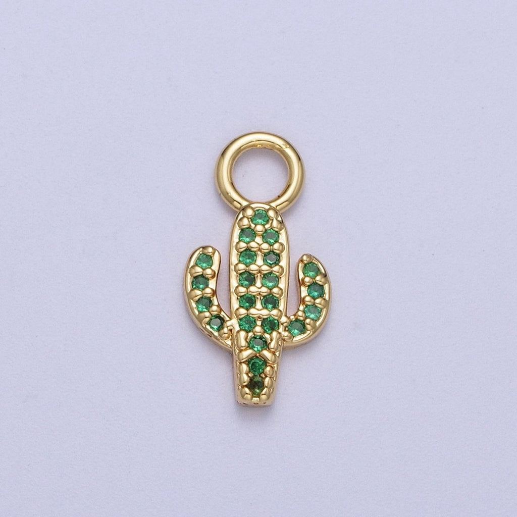 14K Gold plated Cactus Green Micro Paved CZ Charm | A-292 - DLUXCA