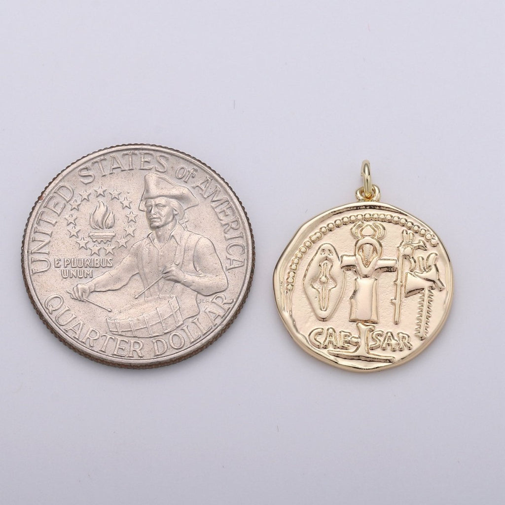 14k Gold plated Caesar coin charms Dainty Greek charms, Olympus charms Caesar pendant, Caesar charms, medallion charms for Necklace Bracelet D-390 - DLUXCA