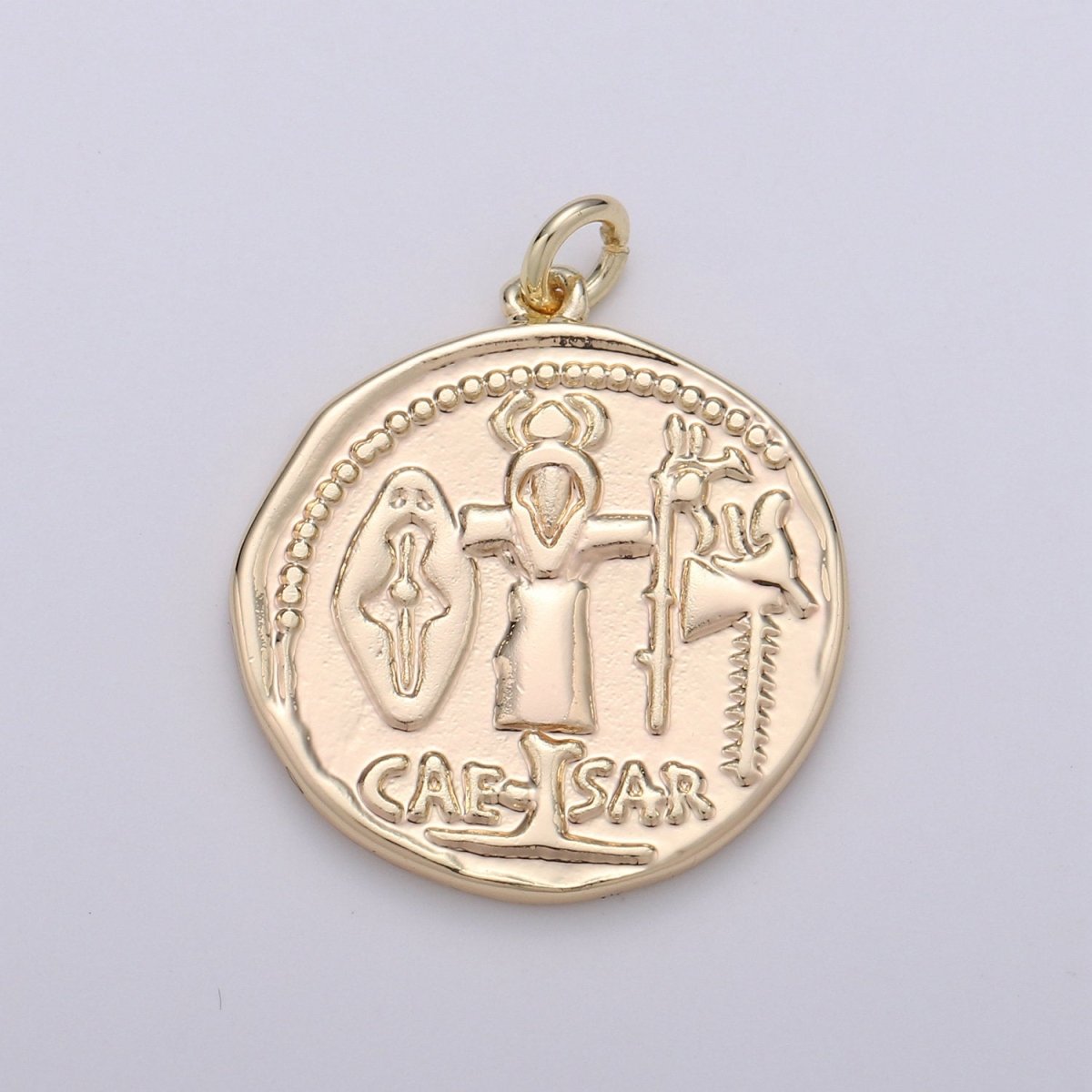 14k Gold plated Caesar coin charms Dainty Greek charms, Olympus charms Caesar pendant, Caesar charms, medallion charms for Necklace Bracelet D-390 - DLUXCA