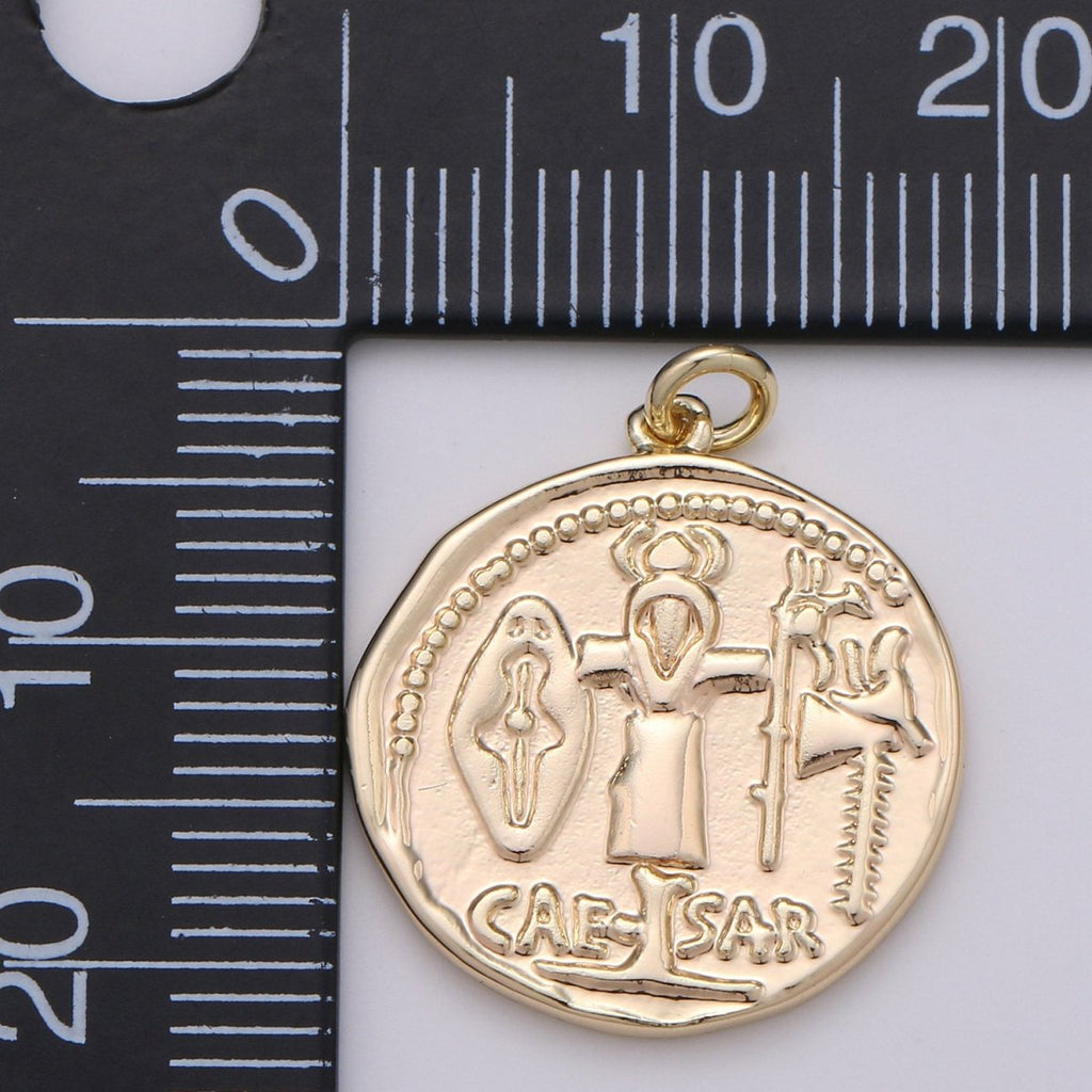 14k Gold plated Caesar coin charms Dainty Greek charms, Olympus charms Caesar pendant, Caesar charms, medallion charms for Necklace Bracelet D-390 - DLUXCA