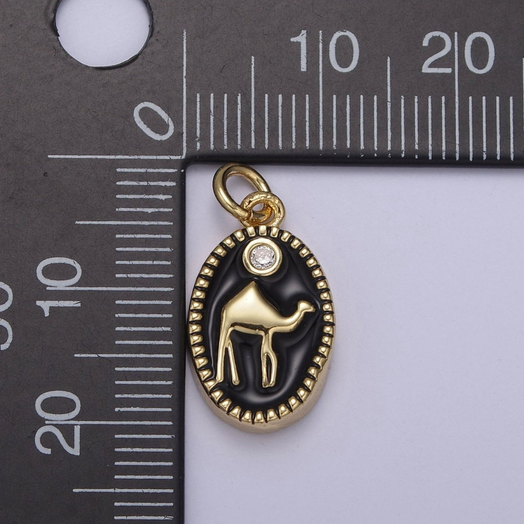 14K Gold plated Camel Desert Animal White & Black Enamel Oval Charm N-794 N-795