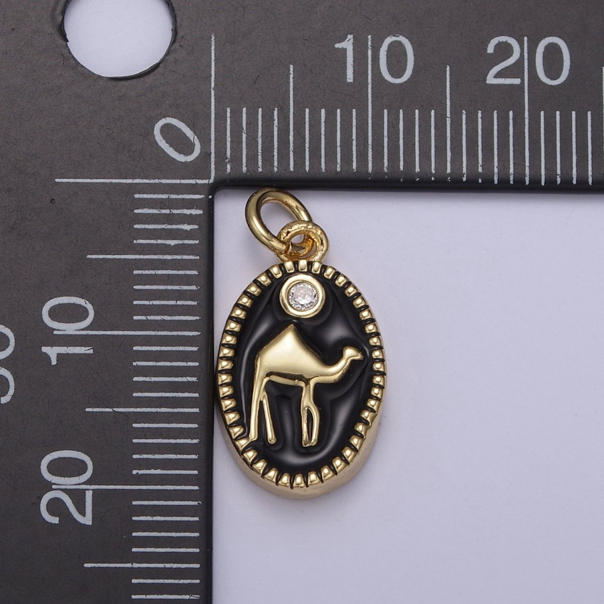14K Gold plated Camel Desert Animal White & Black Enamel Oval Charm N-794 N-795