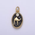 14K Gold plated Camel Desert Animal White & Black Enamel Oval Charm N-794 N-795