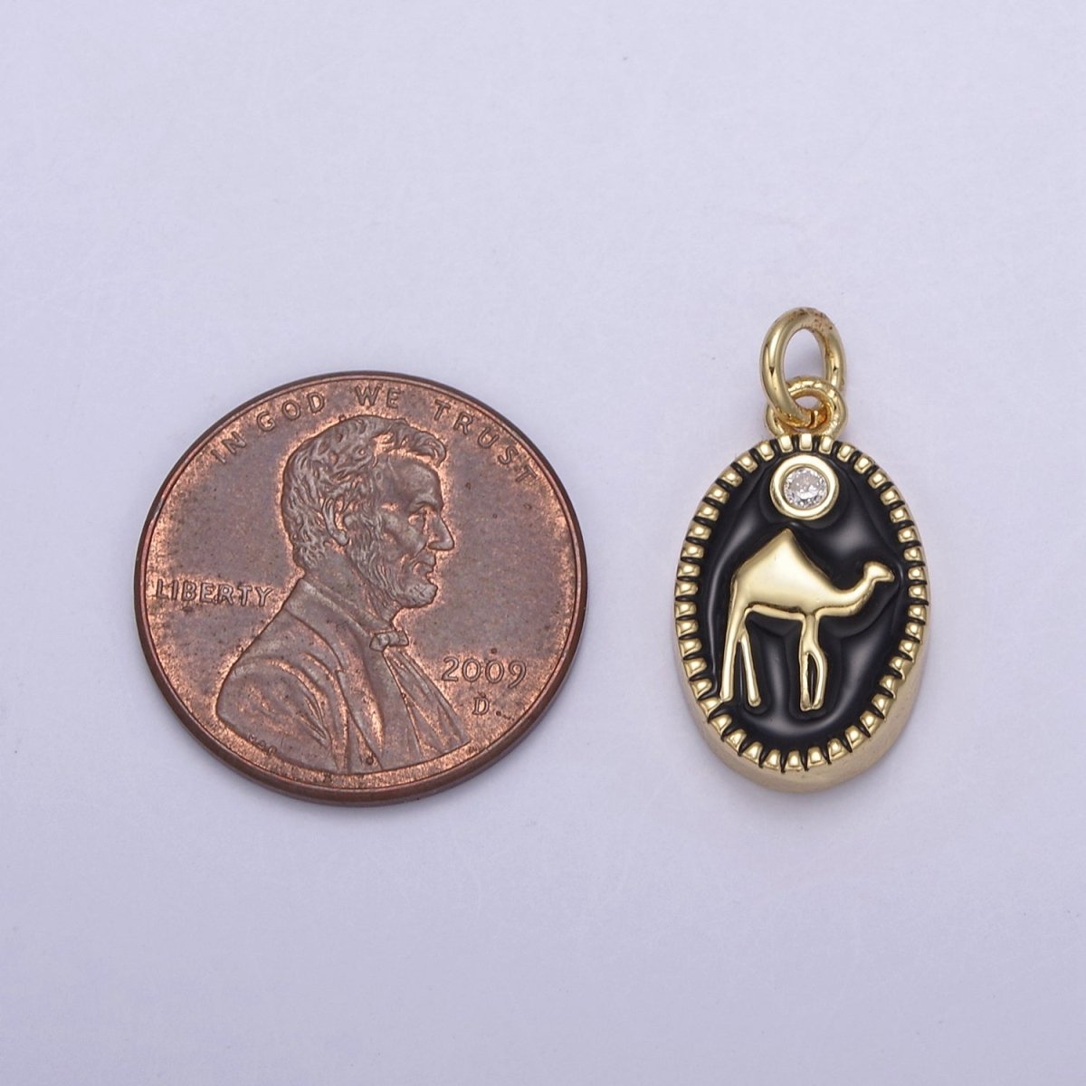 14K Gold plated Camel Desert Animal White & Black Enamel Oval Charm N-794 N-795