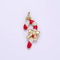 14K Gold plated Candy Cane Bow Enamel Mini Christmas Charm | D545 - DLUXCA