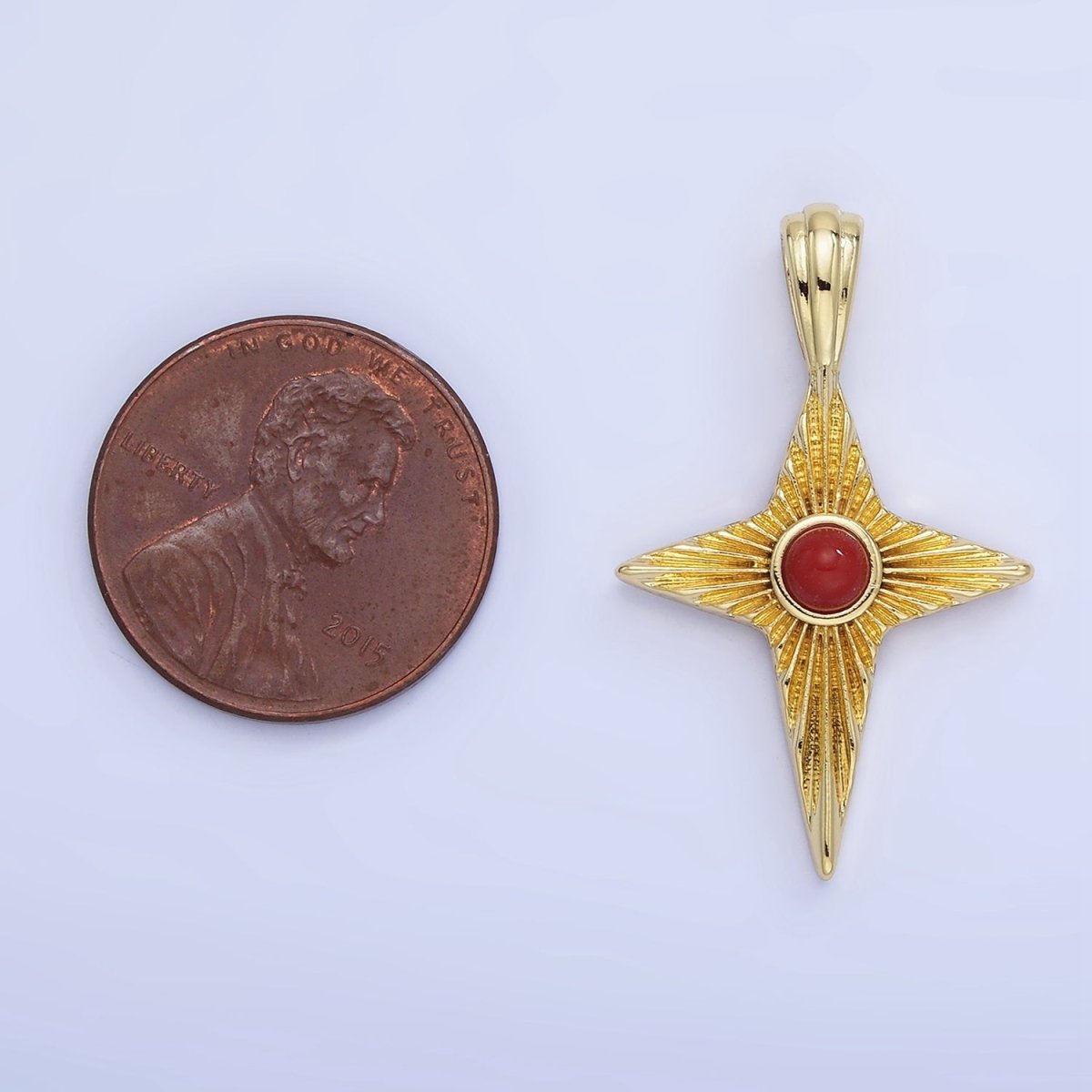 14K Gold plated Carnelian Celestial Sunburst Star Pendant | AA1247 - DLUXCA