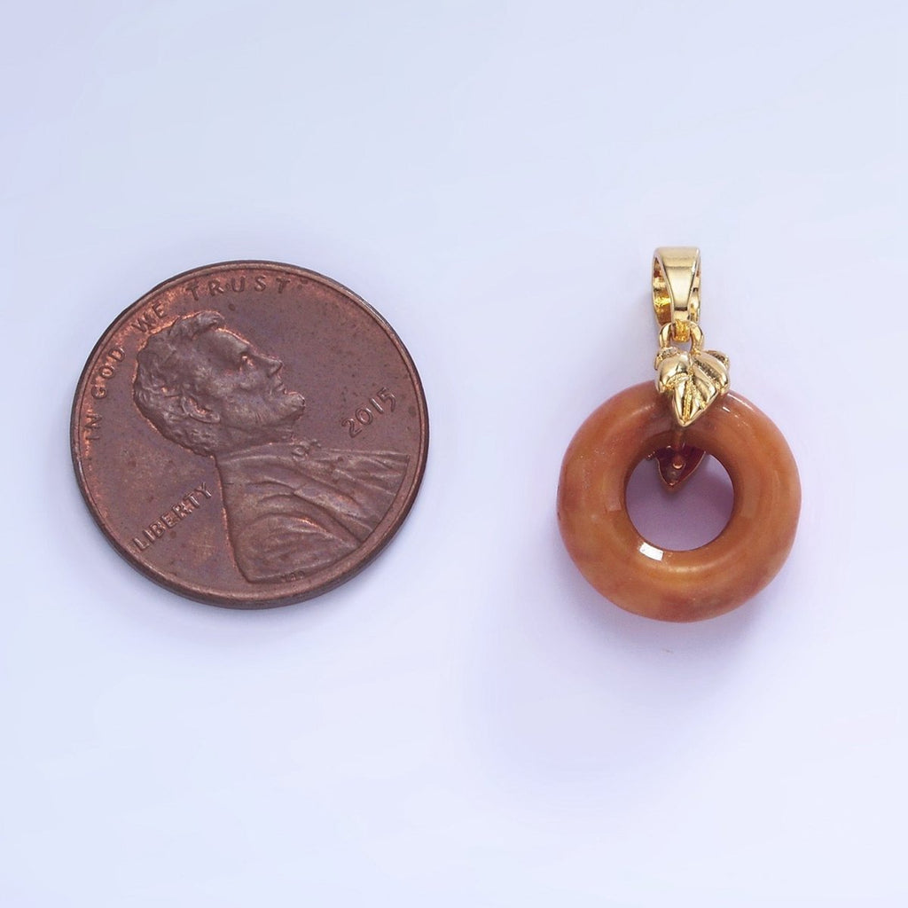 14K Gold plated Carnelian Donut Open Round Leaf Pendant | AA1243 - DLUXCA