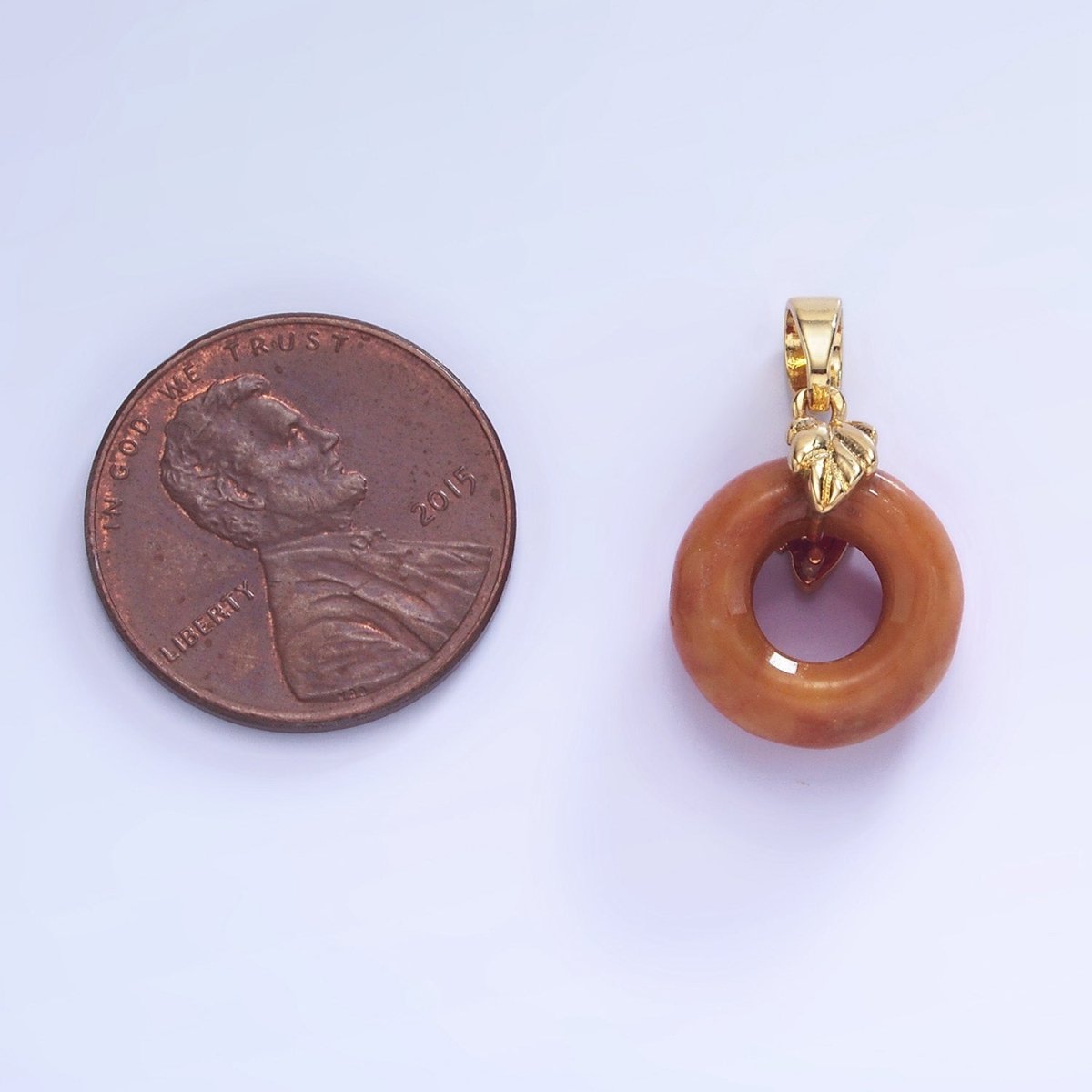 14K Gold plated Carnelian Donut Open Round Leaf Pendant | AA1243 - DLUXCA