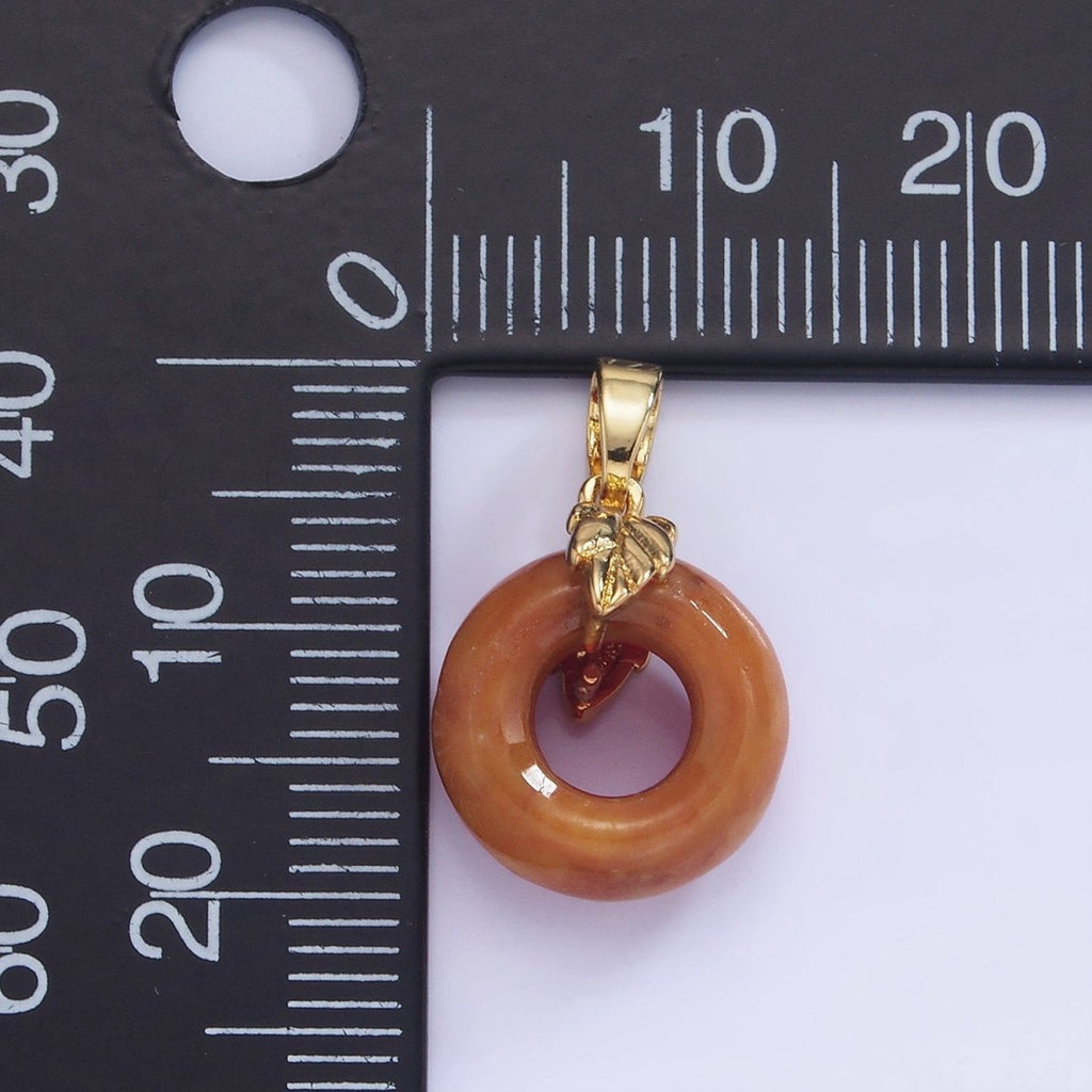 14K Gold plated Carnelian Donut Open Round Leaf Pendant | AA1243 - DLUXCA
