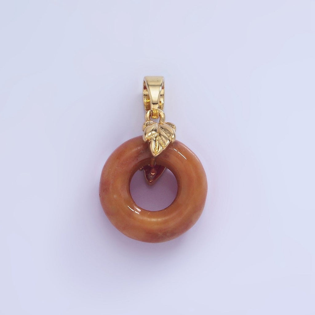 14K Gold plated Carnelian Donut Open Round Leaf Pendant | AA1243 - DLUXCA