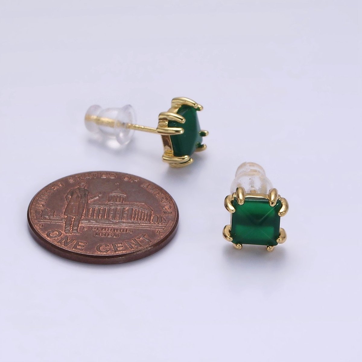 14K Gold plated Carnelian, Onyx, Aventurine Gemstone Square Minimalist Stud Earrings | AE986 - AE988