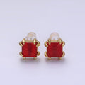 14K Gold plated Carnelian, Onyx, Aventurine Gemstone Square Minimalist Stud Earrings | AE986 - AE988