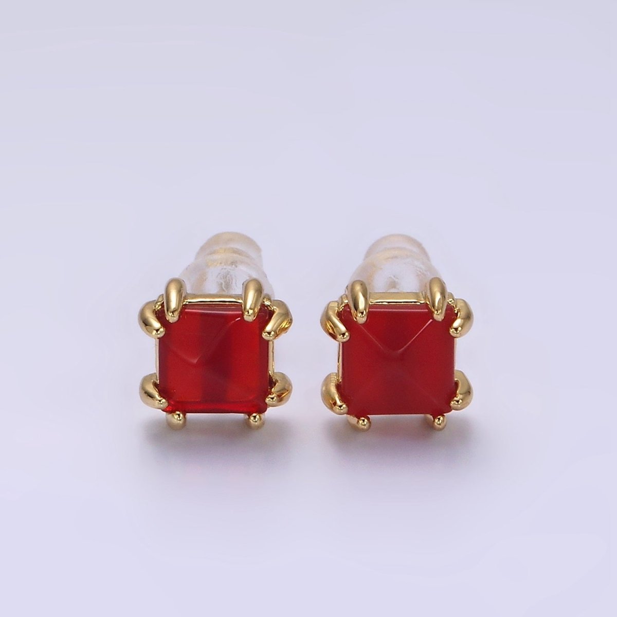 14K Gold plated Carnelian, Onyx, Aventurine Gemstone Square Minimalist Stud Earrings | AE986 - AE988