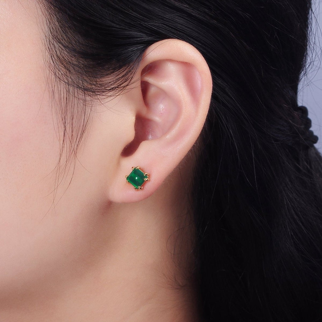 14K Gold plated Carnelian, Onyx, Aventurine Gemstone Square Minimalist Stud Earrings | AE986 - AE988