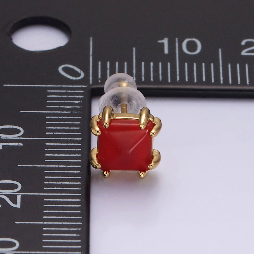 14K Gold plated Carnelian, Onyx, Aventurine Gemstone Square Minimalist Stud Earrings | AE986 - AE988