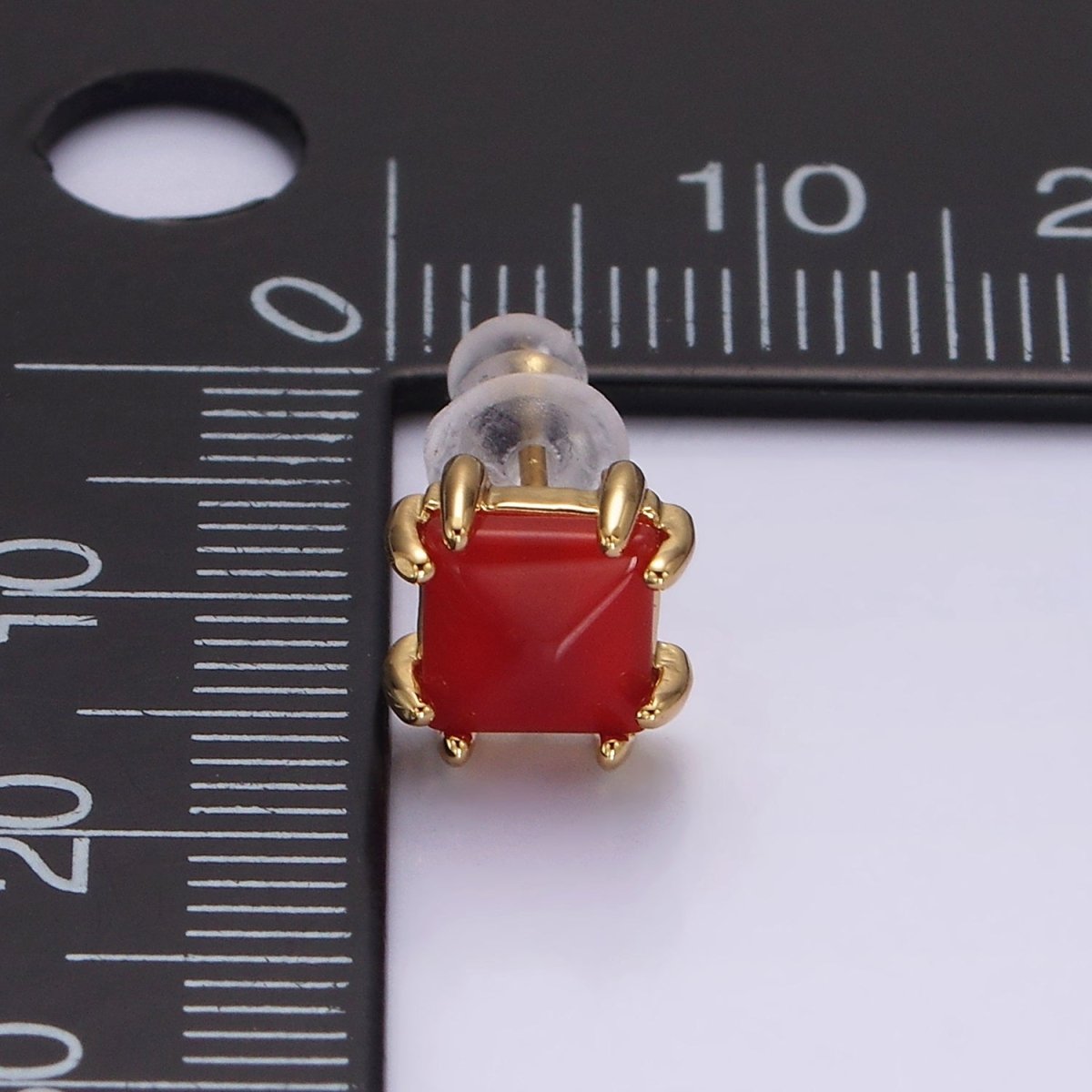 14K Gold plated Carnelian, Onyx, Aventurine Gemstone Square Minimalist Stud Earrings | AE986 - AE988