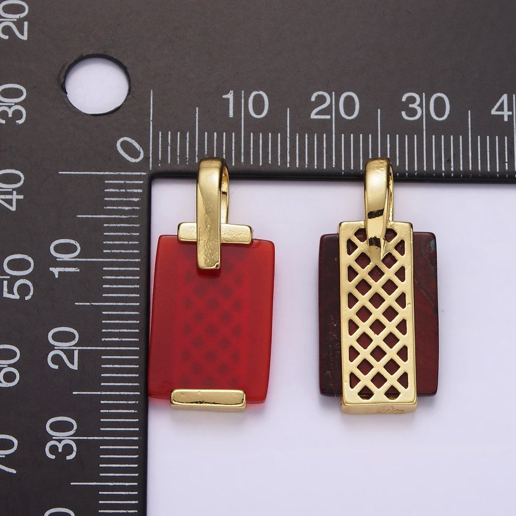 14K Gold plated Carnelian, Tiger Eye, Green Agate Rectangular Bar Rhombus Pendant | AH131 AH132