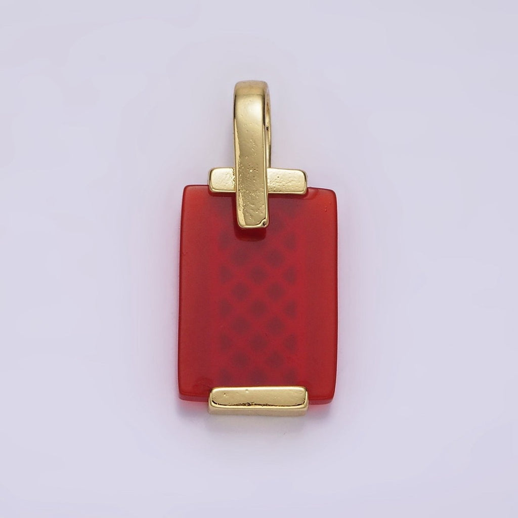 14K Gold plated Carnelian, Tiger Eye, Green Agate Rectangular Bar Rhombus Pendant | AH131 AH132