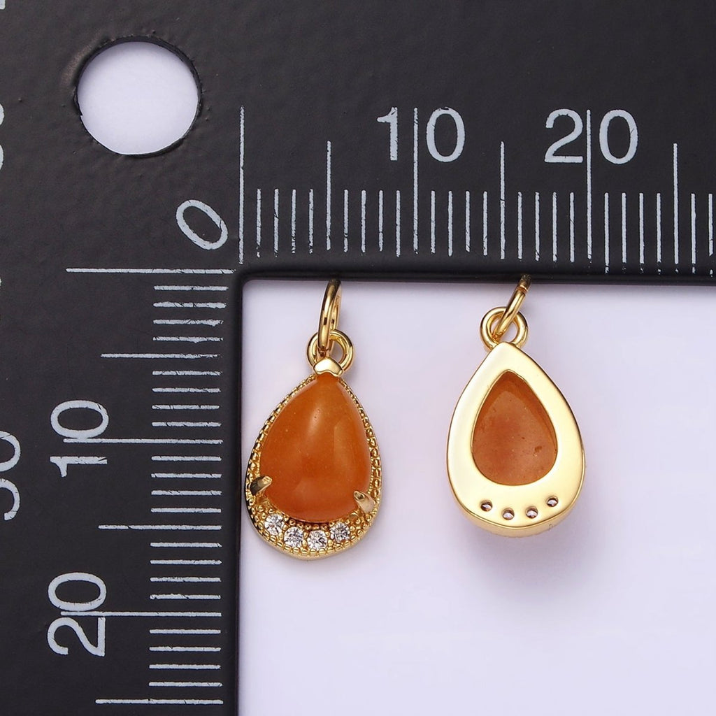 14K Gold plated Carnelian, Topaz, Aventurine, Tiger Eye, Amethyst Teardrop Micro Paved Charm | AG481 - AG485