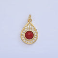 14K Gold plated Carnelian, Turquoise Micro Paved CZ Teardrop Charm | W564