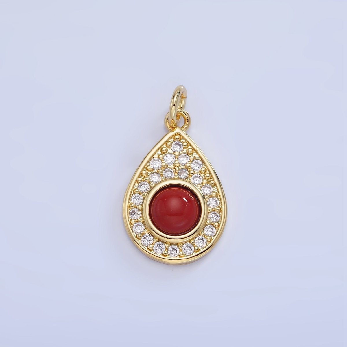 14K Gold plated Carnelian, Turquoise Micro Paved CZ Teardrop Charm | W564