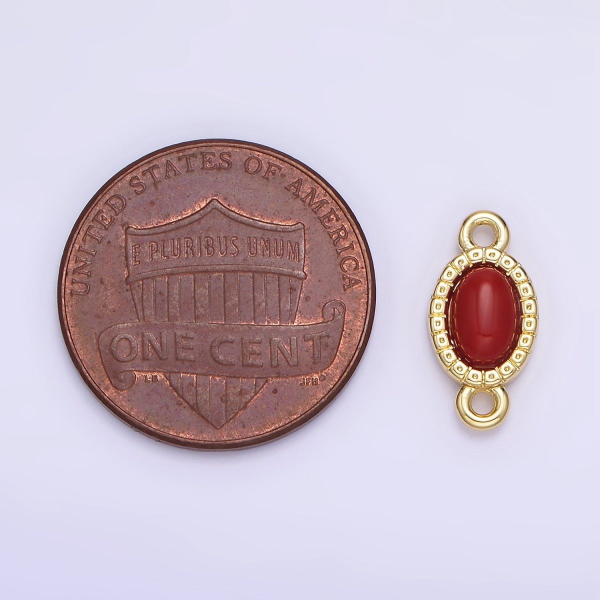 14K Gold plated Carnelian, Turquoise Oval Gemstone Bezel Connector | G355 - DLUXCA