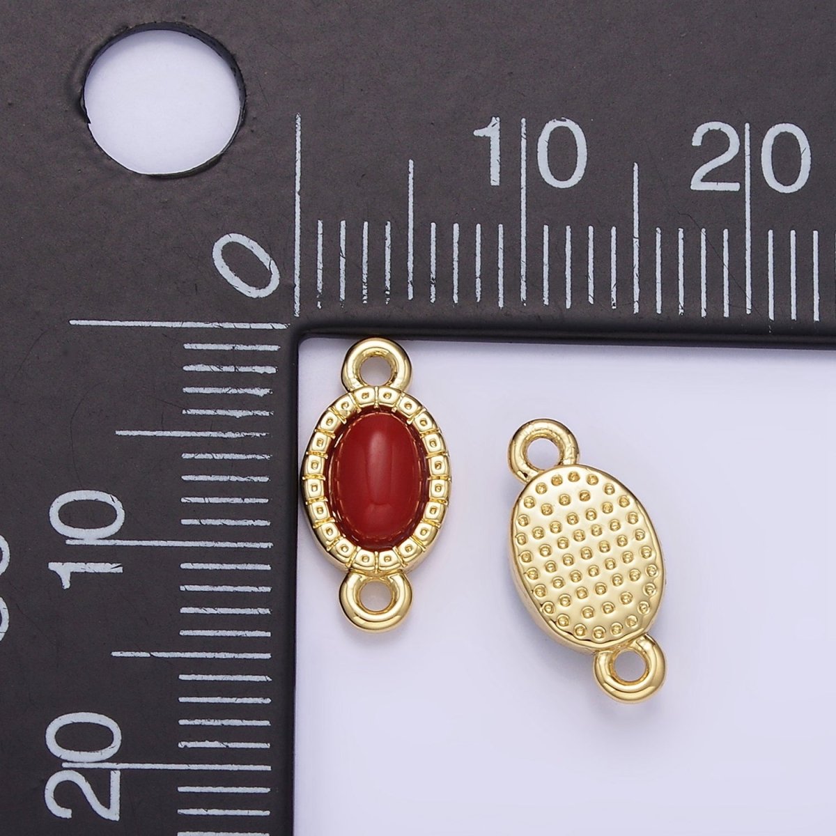 14K Gold plated Carnelian, Turquoise Oval Gemstone Bezel Connector | G355 - DLUXCA