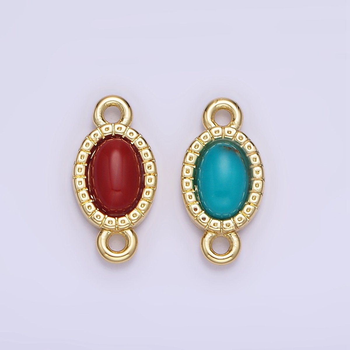 14K Gold plated Carnelian, Turquoise Oval Gemstone Bezel Connector | G355 - DLUXCA