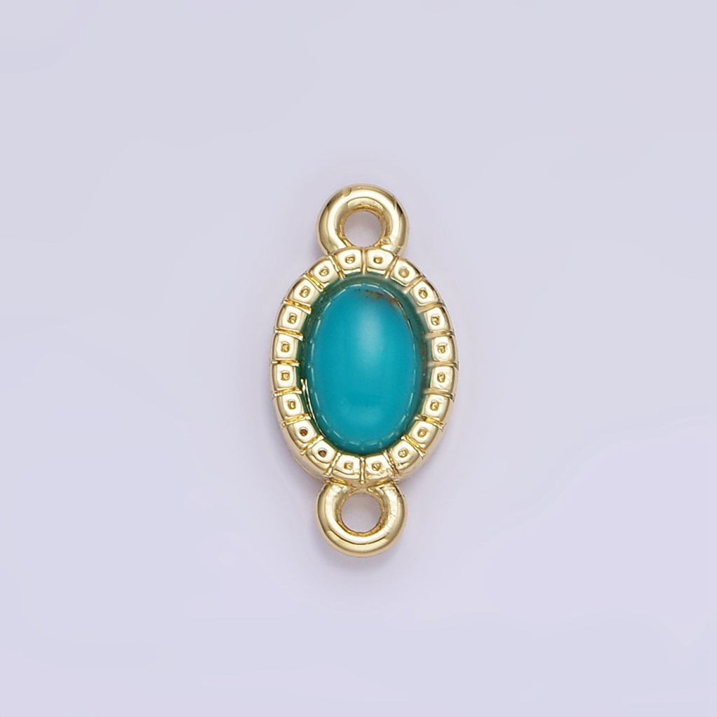 14K Gold plated Carnelian, Turquoise Oval Gemstone Bezel Connector | G355 - DLUXCA