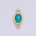 14K Gold plated Carnelian, Turquoise Oval Gemstone Bezel Connector | G355 - DLUXCA