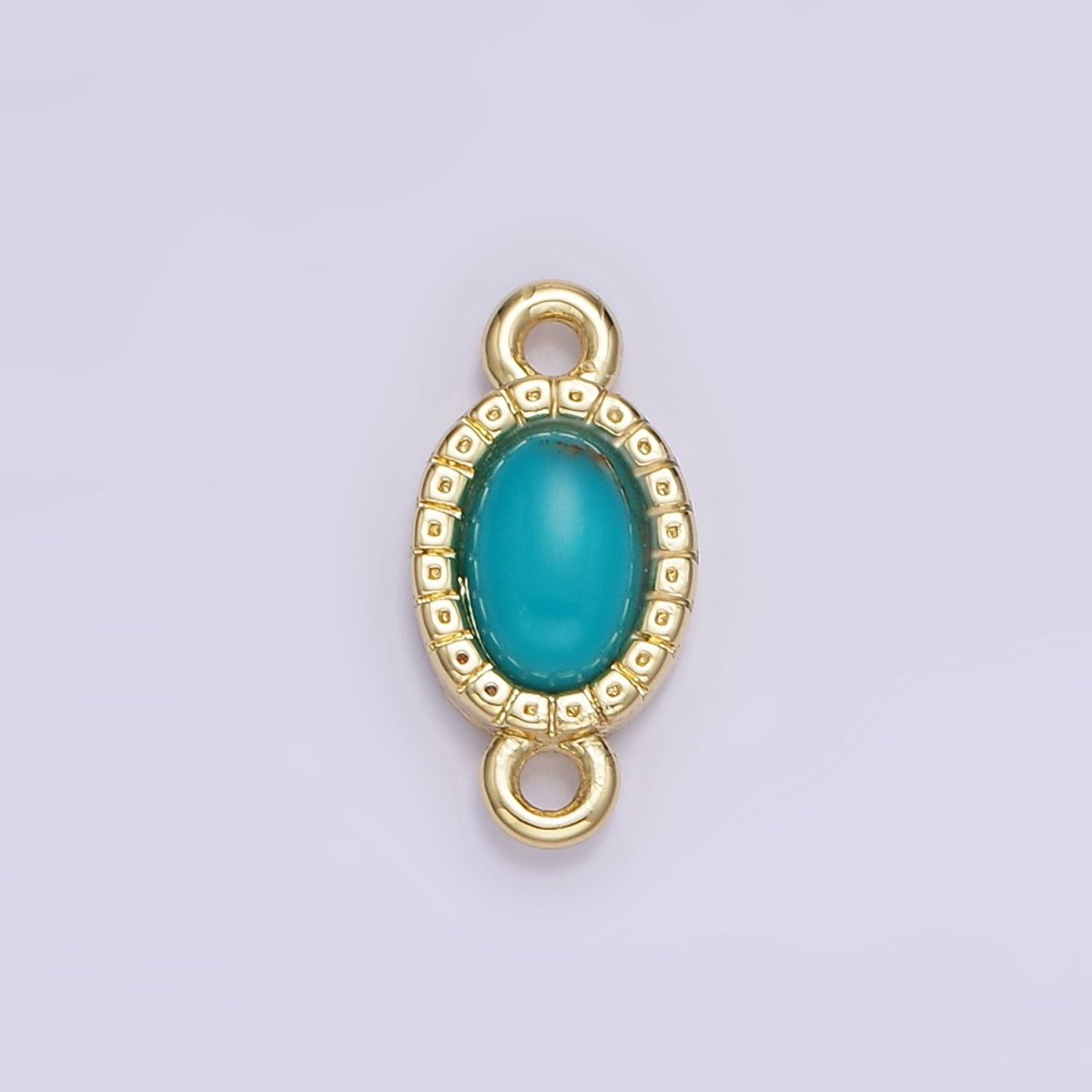 14K Gold plated Carnelian, Turquoise Oval Gemstone Bezel Connector | G355 - DLUXCA