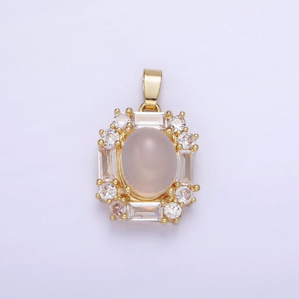 14K Gold plated Cat Eye Baguette Lined Pendant | AA1181 - DLUXCA
