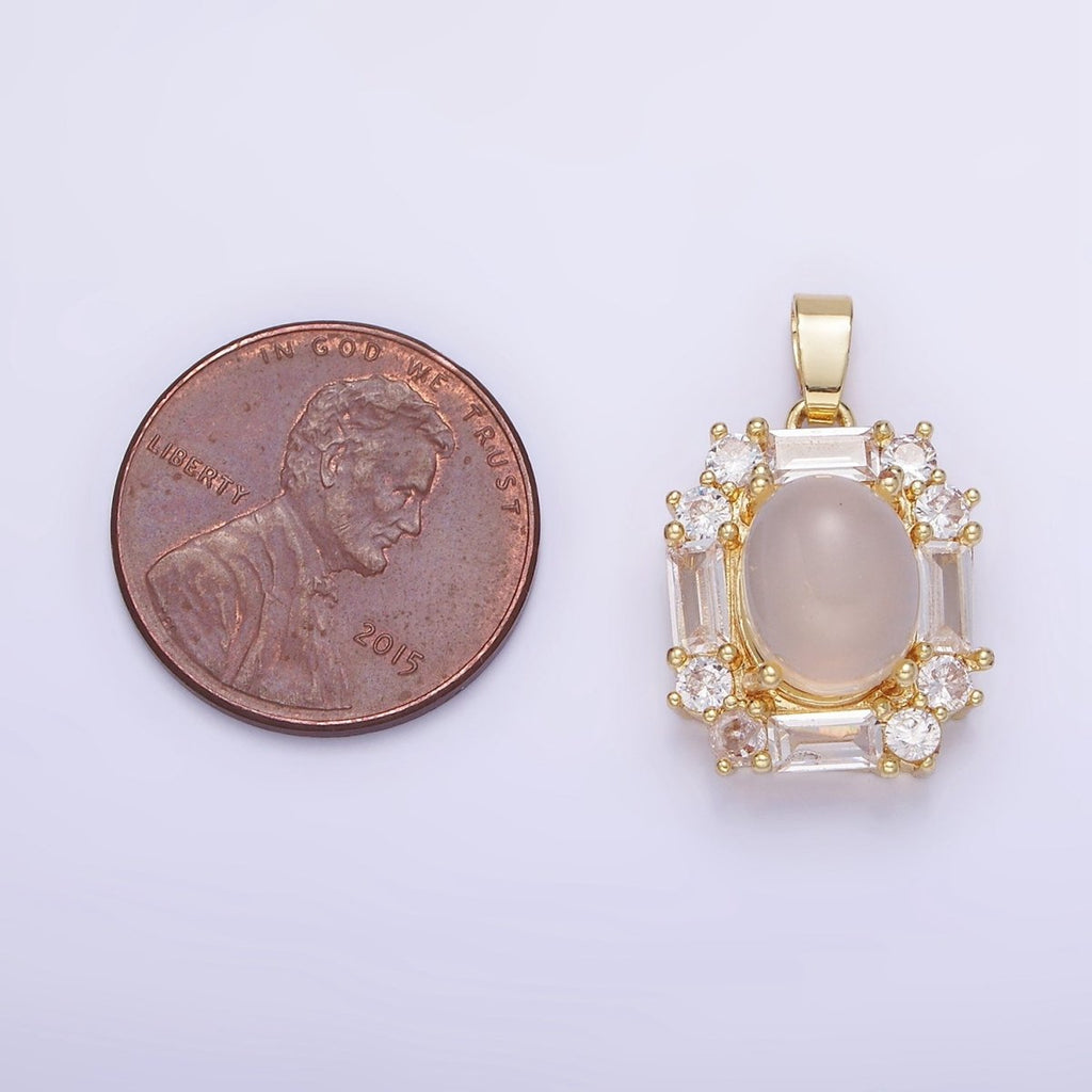 14K Gold plated Cat Eye Baguette Lined Pendant | AA1181 - DLUXCA