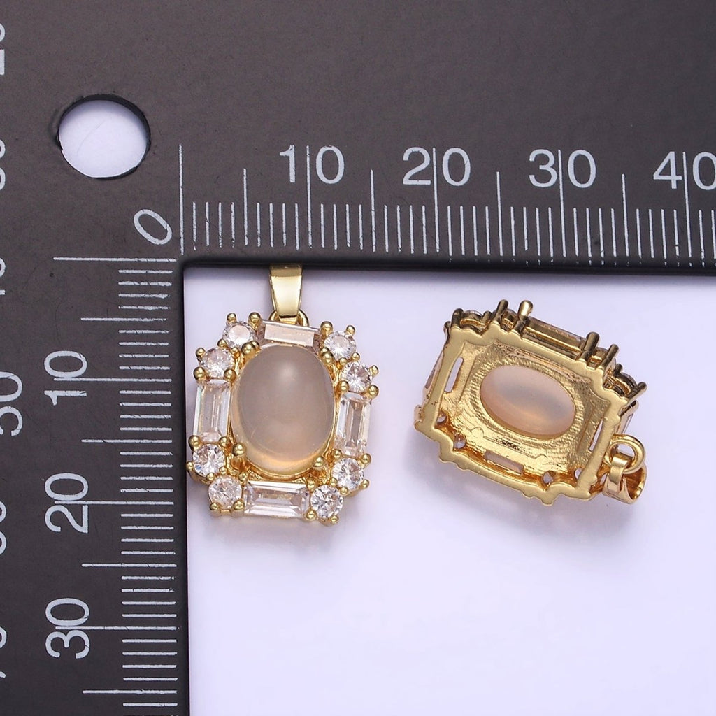 14K Gold plated Cat Eye Baguette Lined Pendant | AA1181 - DLUXCA