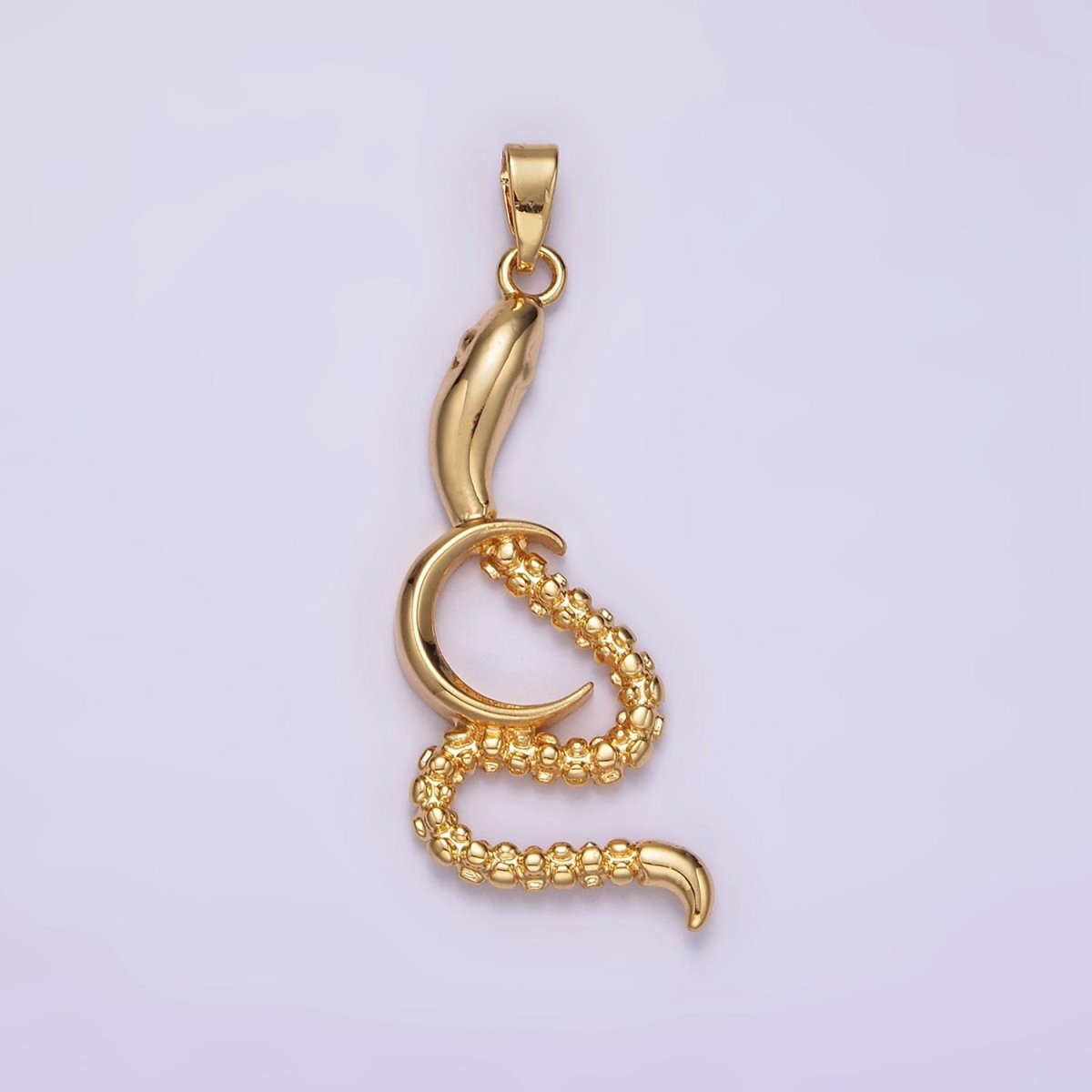 14K Gold plated Celestial Crescent Moon Dotted Slithering Snake Animal Pendant | N1838 - DLUXCA