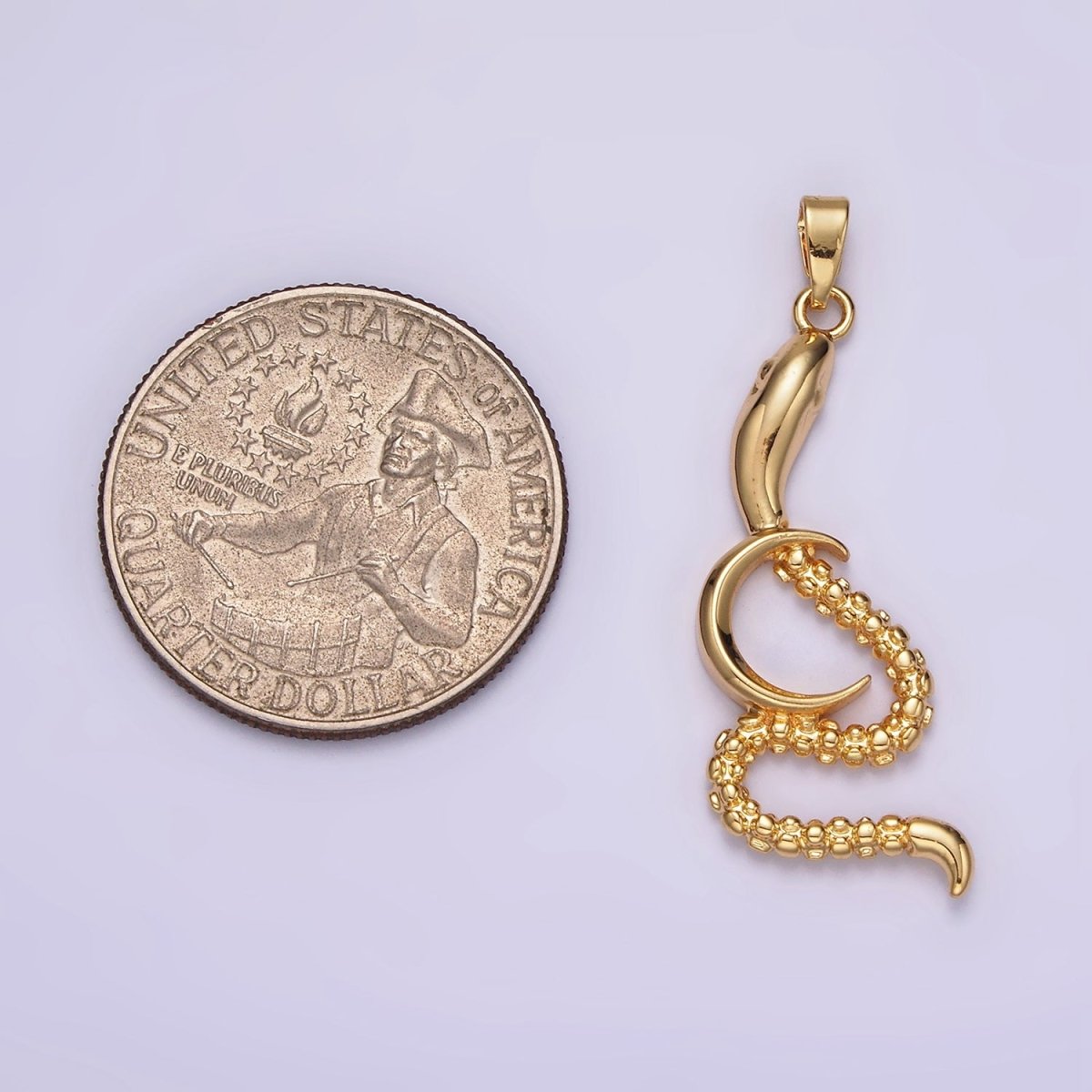 14K Gold plated Celestial Crescent Moon Dotted Slithering Snake Animal Pendant | N1838 - DLUXCA