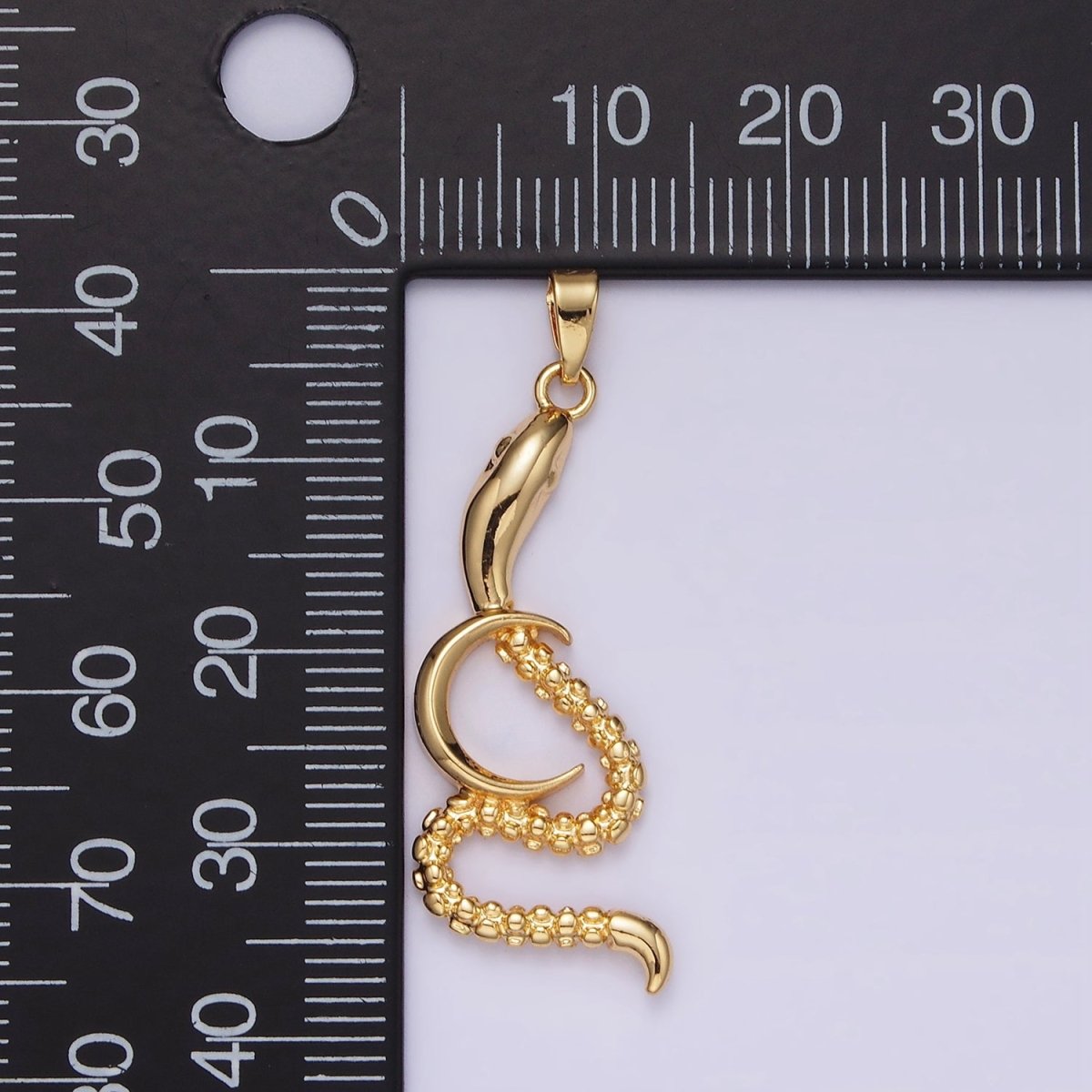 14K Gold plated Celestial Crescent Moon Dotted Slithering Snake Animal Pendant | N1838 - DLUXCA