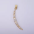 14K Gold plated Celestial Crescent Moon Pearl CZ Curved Lined Pendant | N1952 - DLUXCA