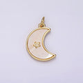 14K Gold plated Celestial Crescent Moon Star CZ Shell Pearl Bezel Charm | AC911 - DLUXCA