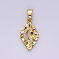 14K Gold plated Celestial Crescent Moon Star Multicolor CZ Open Hammered Rhombus Pendant | AA510 - DLUXCA