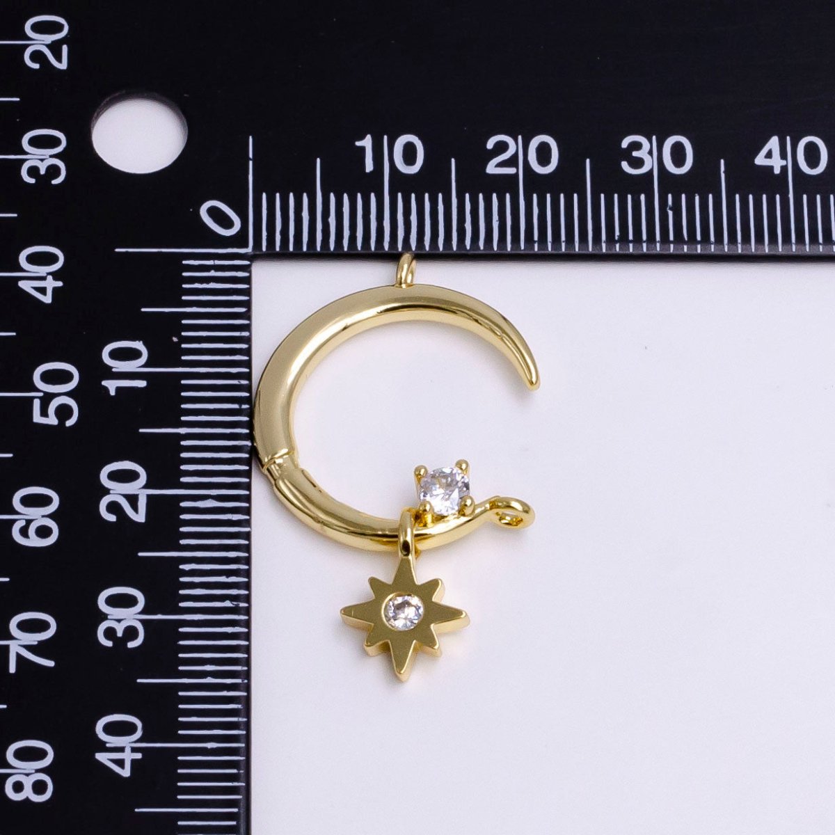 14K Gold plated Celestial Crescent Moon Stars CZ Drop Connector | G-781 - DLUXCA
