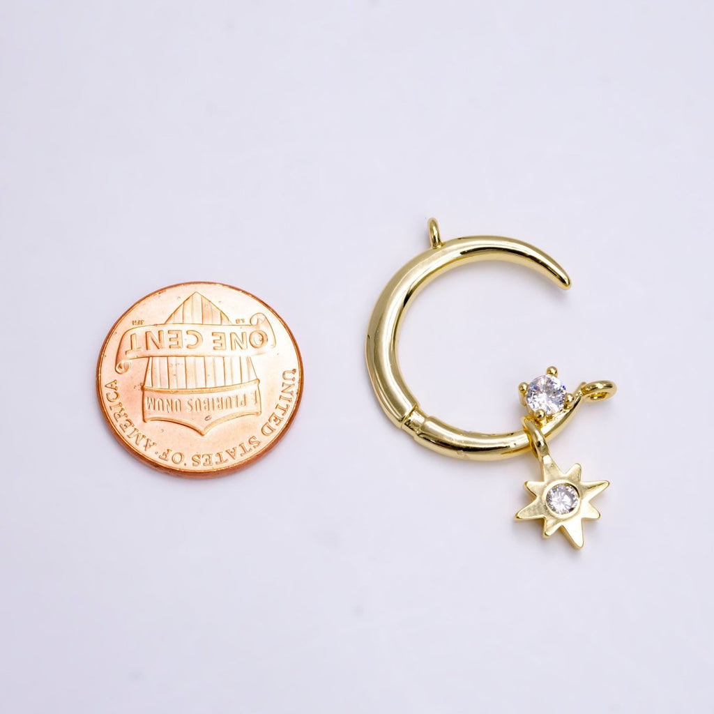 14K Gold plated Celestial Crescent Moon Stars CZ Drop Connector | G-781 - DLUXCA