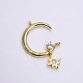 14K Gold plated Celestial Crescent Moon Stars CZ Drop Connector | G-781 - DLUXCA