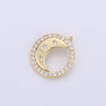 14K Gold plated Celestial Crescent Moon Stars Micro Paved CZ Back Loop Circular Charm | C129 