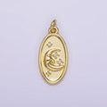 14K Gold plated Celestial Crescent Stars CZ Oval Charm | AG300 - DLUXCA