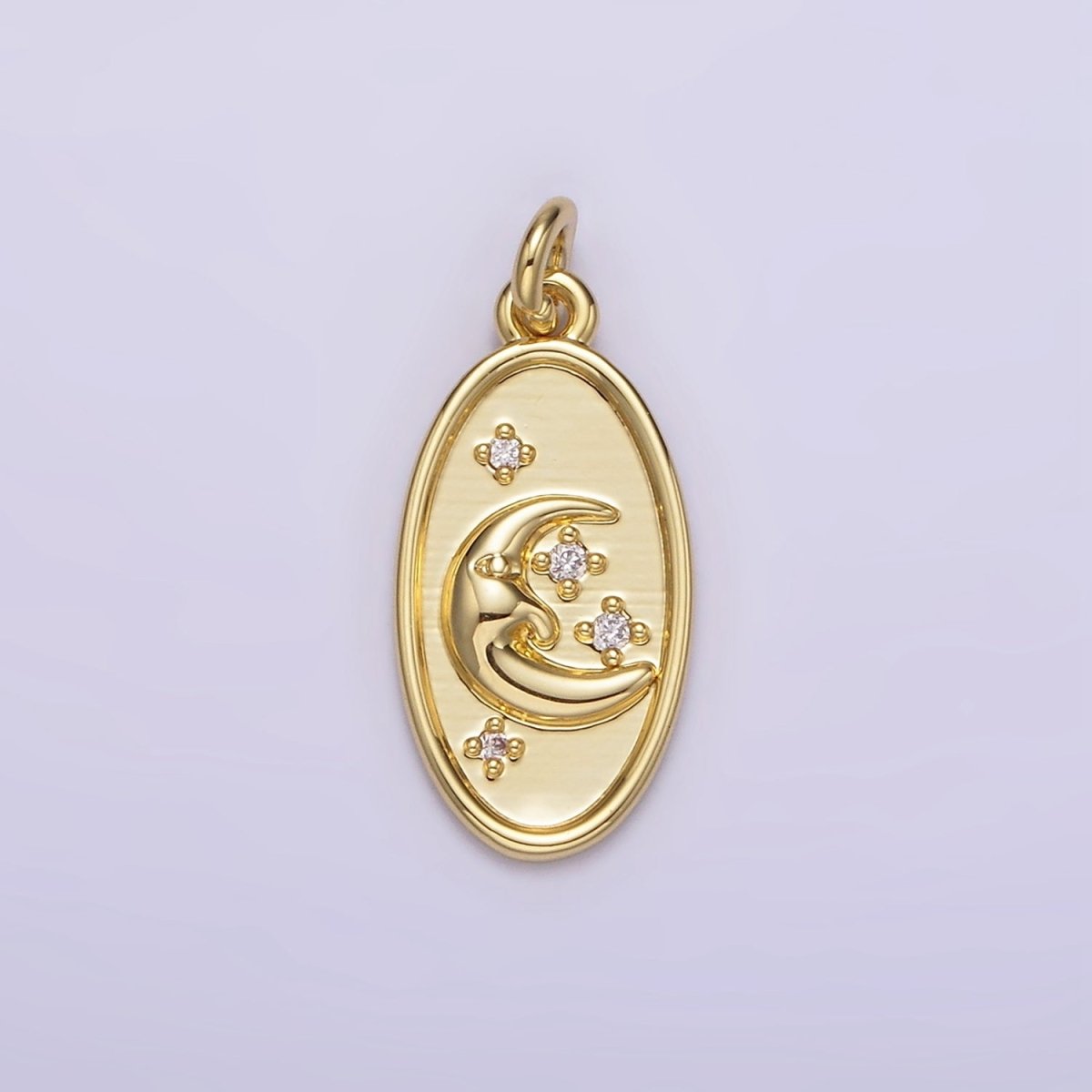 14K Gold plated Celestial Crescent Stars CZ Oval Charm | AG300 - DLUXCA